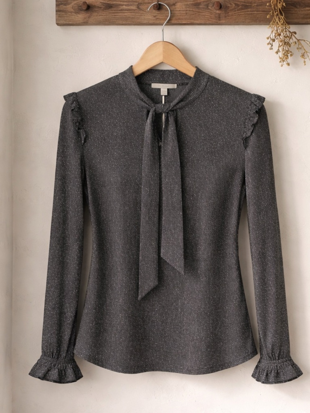 Tie-Neck Sparkle Blouse in Charcoal